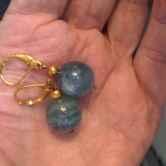 Aqua Apatite earrings. Drop dangle gold earrings. New, Handcrafted. Box - Picture 3 of 3